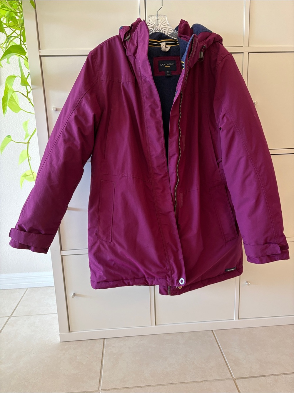 Lands' End Women's Hooded Puffer Jacket in Berry
